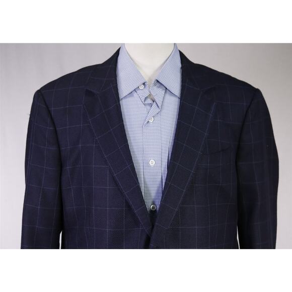 Q Clothiers Bespoke Blue Windowpane Wool Silk by Dormeuil Blazer 44R - Picture 3 of 8